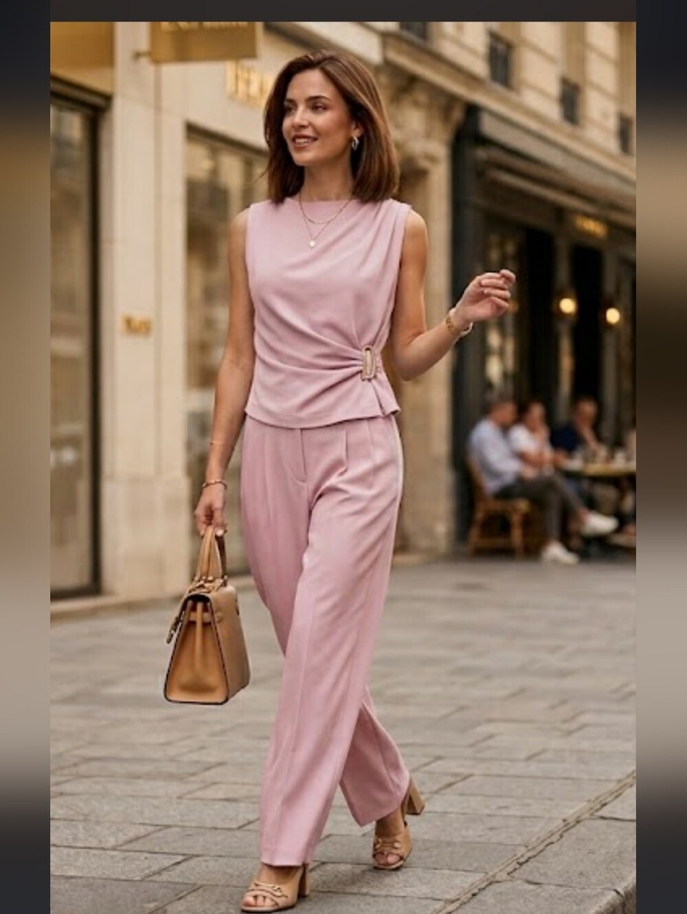 IT 16 Imported From France Padded Shoulder Rushed Gild Buckle Pants Set